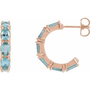 14K Rose Gold Natural Aquamarine 18.2 mm Hoop Earrings