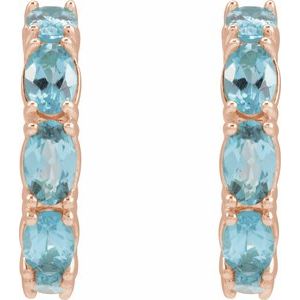 14K Rose Gold Natural Aquamarine 18.2 mm Hoop Earrings – image 2