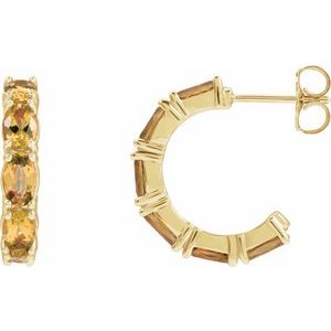 14K Yellow Gold Natural Citrine 18.2 mm Hoop Earrings