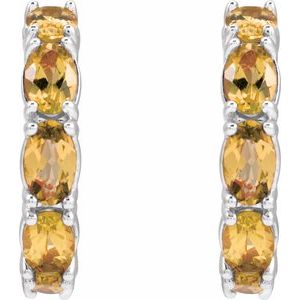 14K White Gold Natural Citrine 18.2 mm Hoop Earrings – image 2