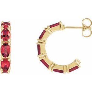 14K Yellow Gold Natural Ruby 18.2 mm Hoop Earrings