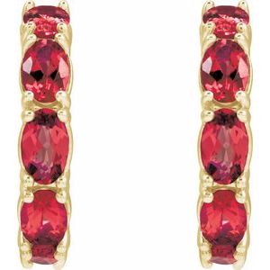 14K Yellow Gold Natural Ruby 18.2 mm Hoop Earrings – image 2