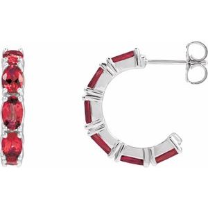 14K White Gold Lab-Grown Ruby 18.2 mm Hoop Earrings