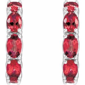 14K White Gold Natural Ruby 18.2 mm Hoop Earrings – image 2