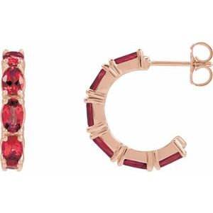 14K Rose Gold Natural Ruby 18.2 mm Hoop Earrings