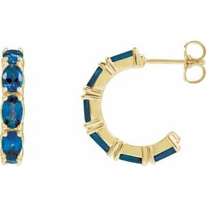 14K Yellow Gold Natural Blue Sapphire 18.2 mm Hoop Earrings