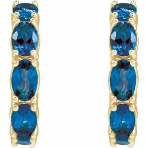 14K Yellow Gold Lab-Grown Blue Sapphire 18.2 mm Hoop Earrings – image 2