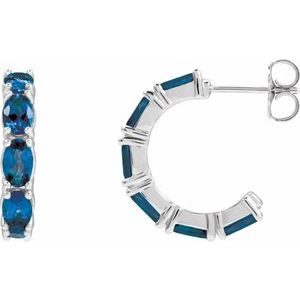 14K White Gold Natural Blue Sapphire 18.2 mm Hoop Earrings