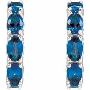 14K White Gold Natural Blue Sapphire 18.2 mm Hoop Earrings – image 2