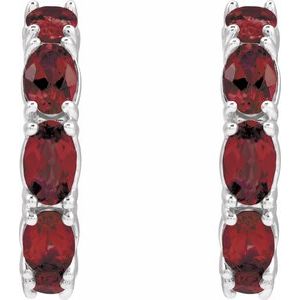 Sterling Silver Natural Mozambique Garnet 18.2 mm Hoop Earrings