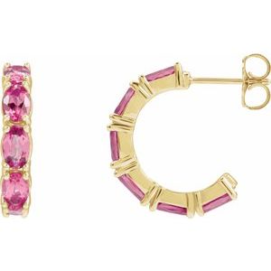 14K Yellow Gold Natural Pink Tourmaline 18.2 mm Hoop Earrings