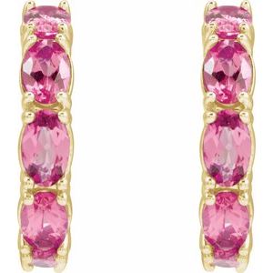 14K Yellow Gold Natural Pink Tourmaline 18.2 mm Hoop Earrings