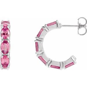 14K White Gold Natural Pink Tourmaline 18.2 mm Hoop Earrings