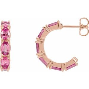 14K Rose Gold Natural Pink Tourmaline 18.2 mm Hoop Earrings