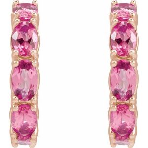14K Rose Gold Natural Pink Tourmaline 18.2 mm Hoop Earrings