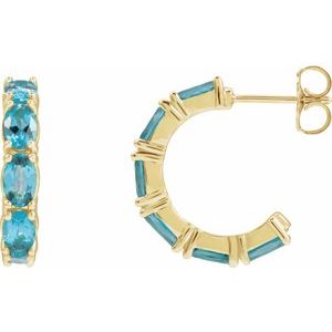 14K Yellow Gold Natural Blue Zircon 18.2 mm Hoop Earrings