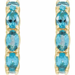 14K Yellow Gold Natural Blue Zircon 18.2 mm Hoop Earrings – image 2
