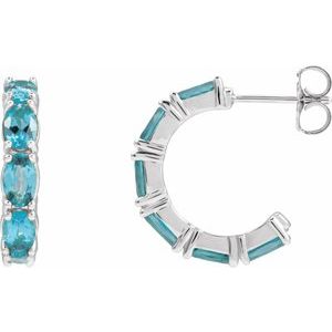 Platinum Natural Blue Zircon 18.2 mm Hoop Earrings