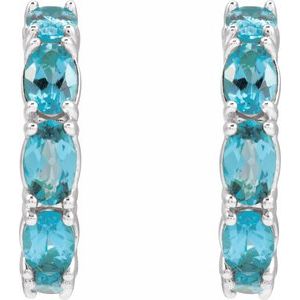 14K White Gold Natural Blue Zircon 18.2 mm Hoop Earrings – image 2