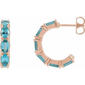 14K Rose Gold Natural Blue Zircon 18.2 mm Hoop Earrings