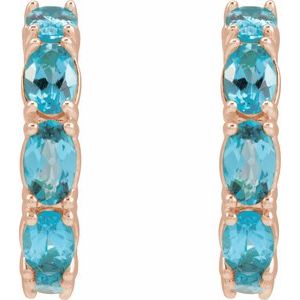 14K Rose Gold Natural Blue Zircon 18.2 mm Hoop Earrings – image 2