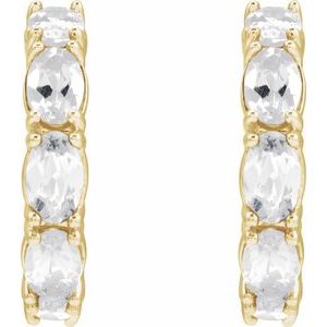14K Yellow Gold Natural White Sapphire 18.2 mm Hoop Earrings – image 2