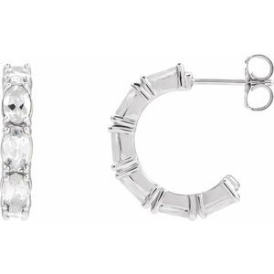 Sterling Silver Natural White Sapphire 18.2 mm Hoop Earrings
