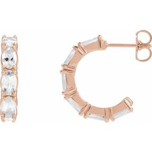 14K Rose Gold Natural White Sapphire 18.2 mm Hoop Earrings