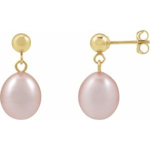 14K Yellow Gold Cultured Pink Freshwater Pearl Earrings