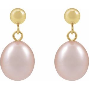 14K Yellow Gold Cultured Pink Freshwater Pearl Earrings