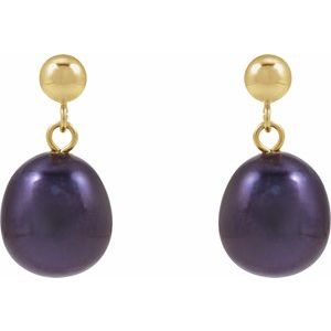14K Yellow Gold Cultured Black Freshwater Pearl Earrings