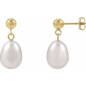 14K Yellow Gold Cultured White Freshwater Pearl Earrings