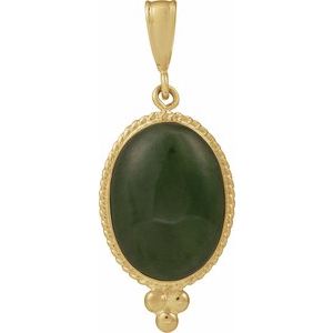 14K Yellow Gold Natural Nephrite Jade Cabochon Pendant