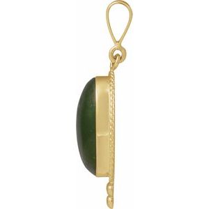 14K Yellow Gold Natural Nephrite Jade Cabochon Pendant