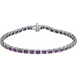 14K White Gold Natural Amethyst Line 7" Bracelet