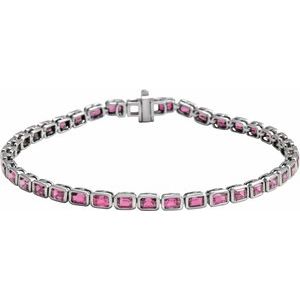 Sterling Silver Natural Pink Tourmaline Line 7" Bracelet