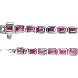 14K White Gold Natural Pink Tourmaline Line 7" Bracelet