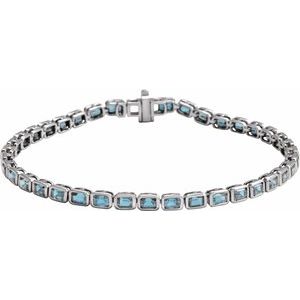 Sterling Silver Natural Sky Blue Topaz Line 7" Bracelet