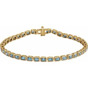 14K Yellow Gold Natural Sky Blue Topaz Line 7" Bracelet
