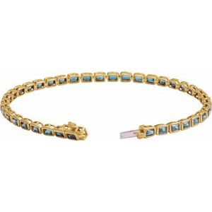 14K Yellow Gold Natural Sky Blue Topaz Line 7" Bracelet – image 2