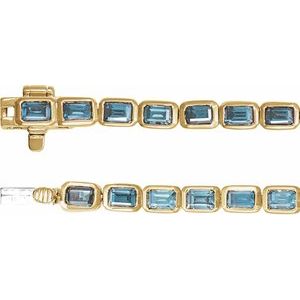 14K Yellow Gold Natural Sky Blue Topaz Line 7" Bracelet – image 3