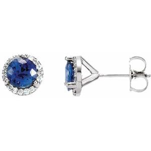 14K X1 White Gold Natural Blue Sapphire & 1/6 CTW Natural Diamond Earrings