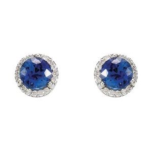 14K X1 White Gold Natural Blue Sapphire & 1/6 CTW Natural Diamond Earrings – image 2