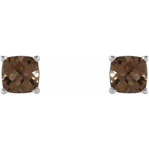 Sterling Silver 5x5 mm Cushion Natural Smoky Quartz Earrings – image 2