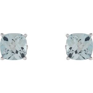 14K White Gold 6x6 mm Cushion Natural Sky Blue Topaz Earrings – image 2