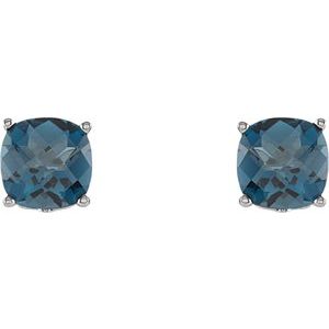 Sterling Silver 8x8 mm Cushion Natural London Blue Topaz Earrings – image 2