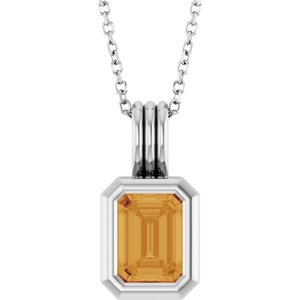 Sterling Silver Natural Citrine Solitaire 16-18" Necklace