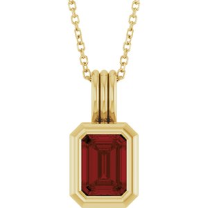 14K Yellow Gold Natural Mozambique Garnet Solitaire 16-18" Necklace