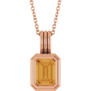 14K Rose Gold Natural Citrine Solitaire 16-18" Necklace