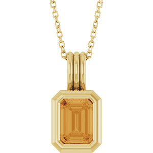 14K Yellow Gold Natural Citrine Solitaire 16-18" Necklace